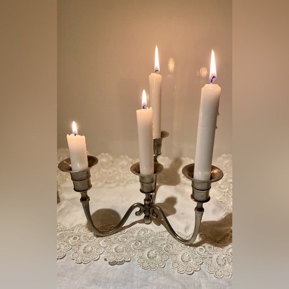 Vintage silver 4 candle holder candelabra holiday decor - Picture 1 of 16